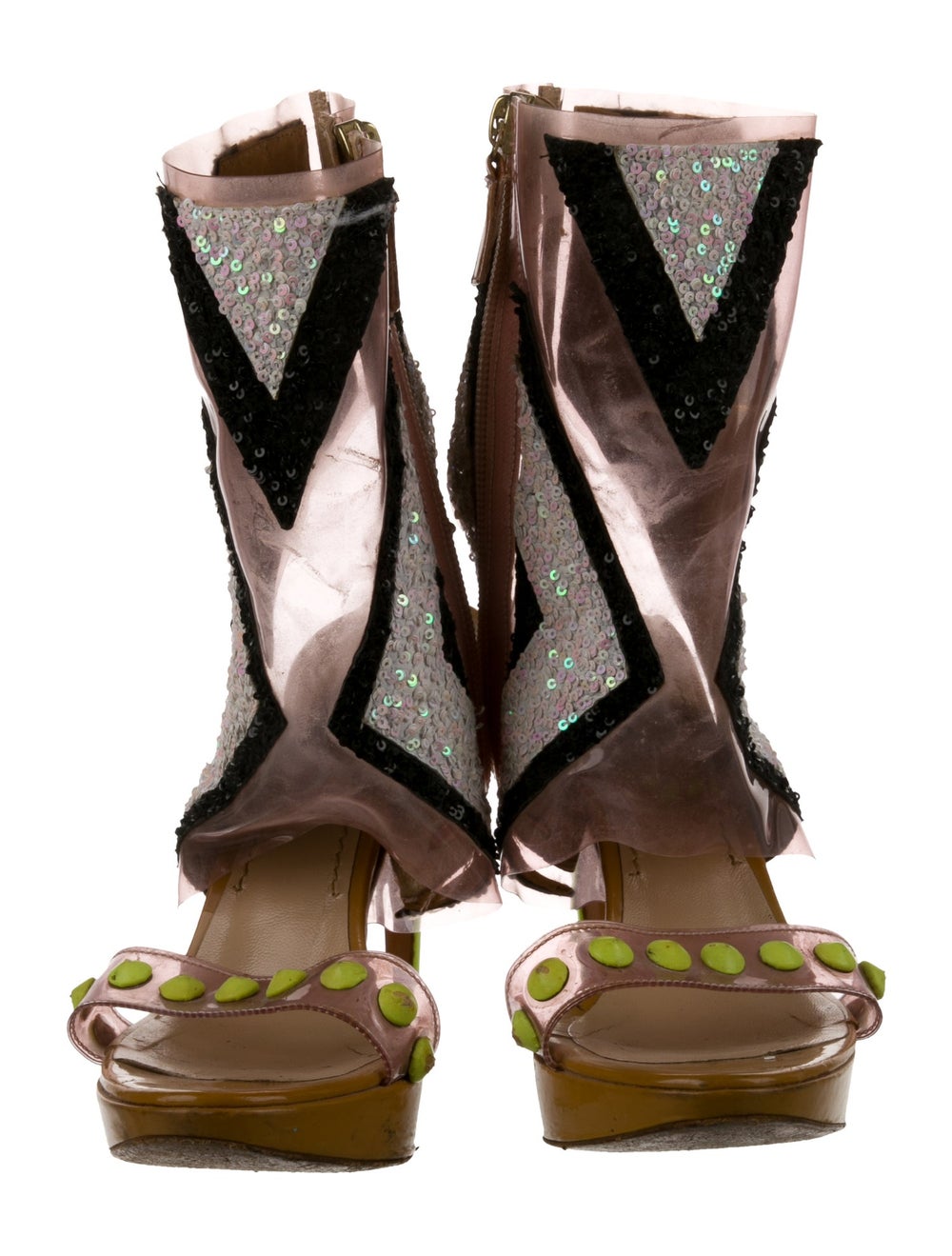 Pollini Leather Colorblock Pattern Slingback Sand… - image 3