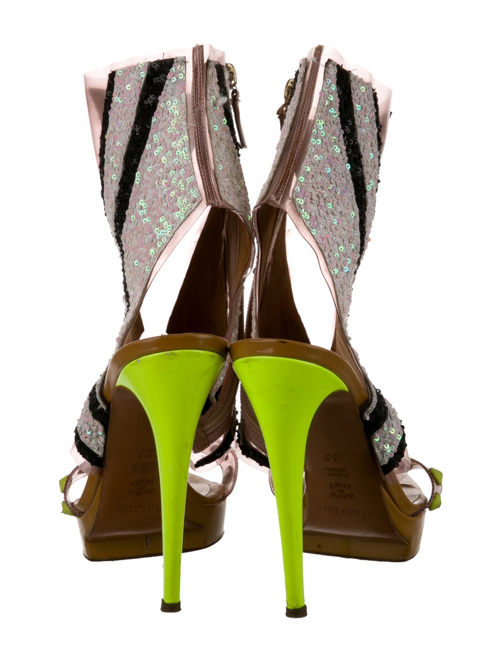 Pollini Leather Colorblock Pattern Slingback Sand… - image 4