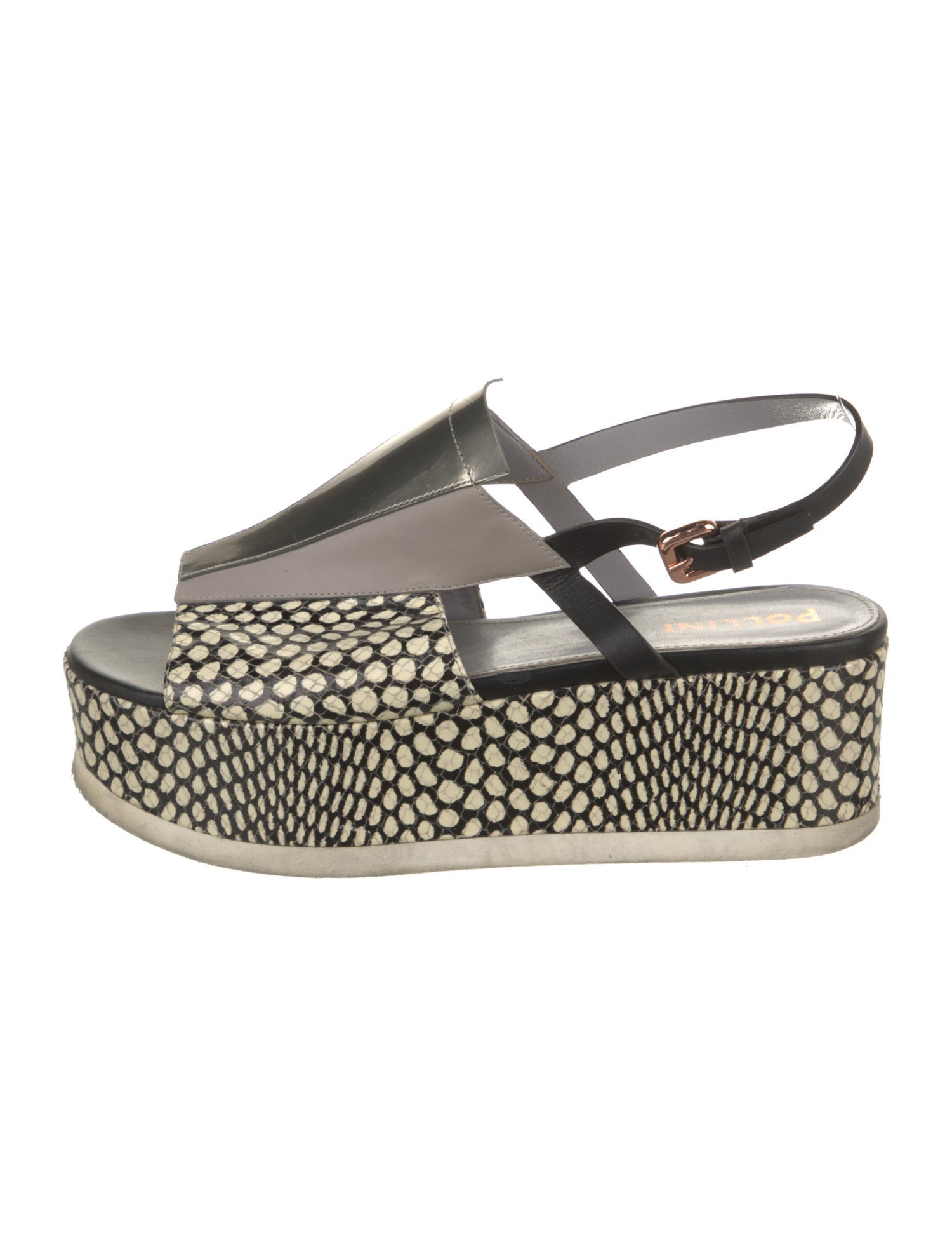 Pollini Leather Animal Print Slingback Sandals