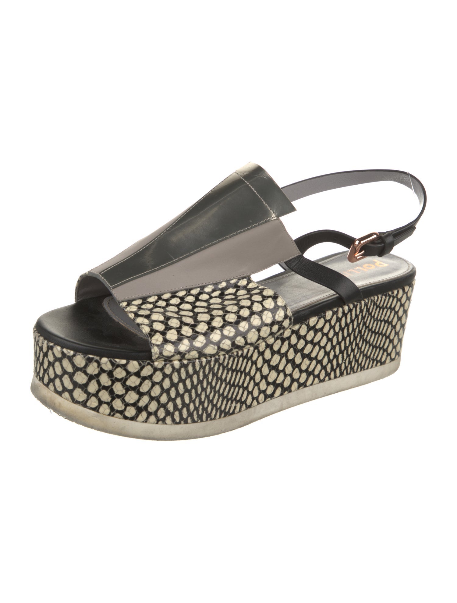 Pollini Leather Animal Print Slingback Sandals