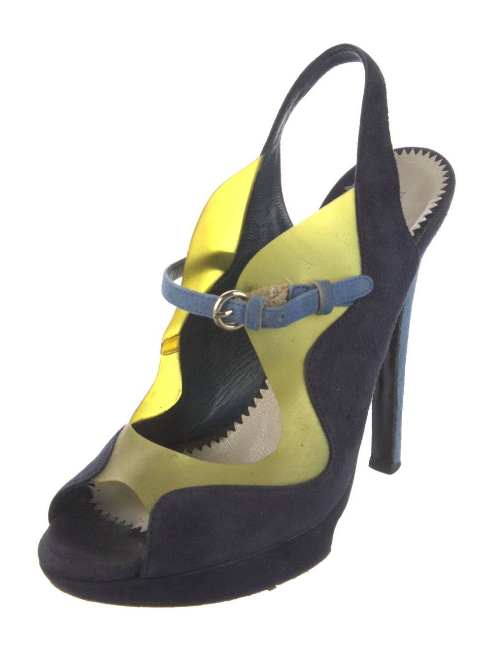 Pollini Suede Colorblock Pattern Slingback Pumps - image 2
