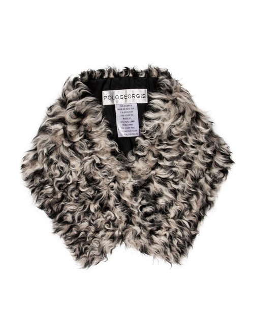 Pologeorgis Lamb Fur Patterned Scarf Grey