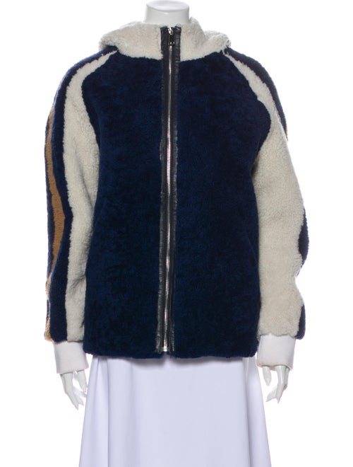 Pologeorgis Colorblock Pattern Fur Jacket Blue
