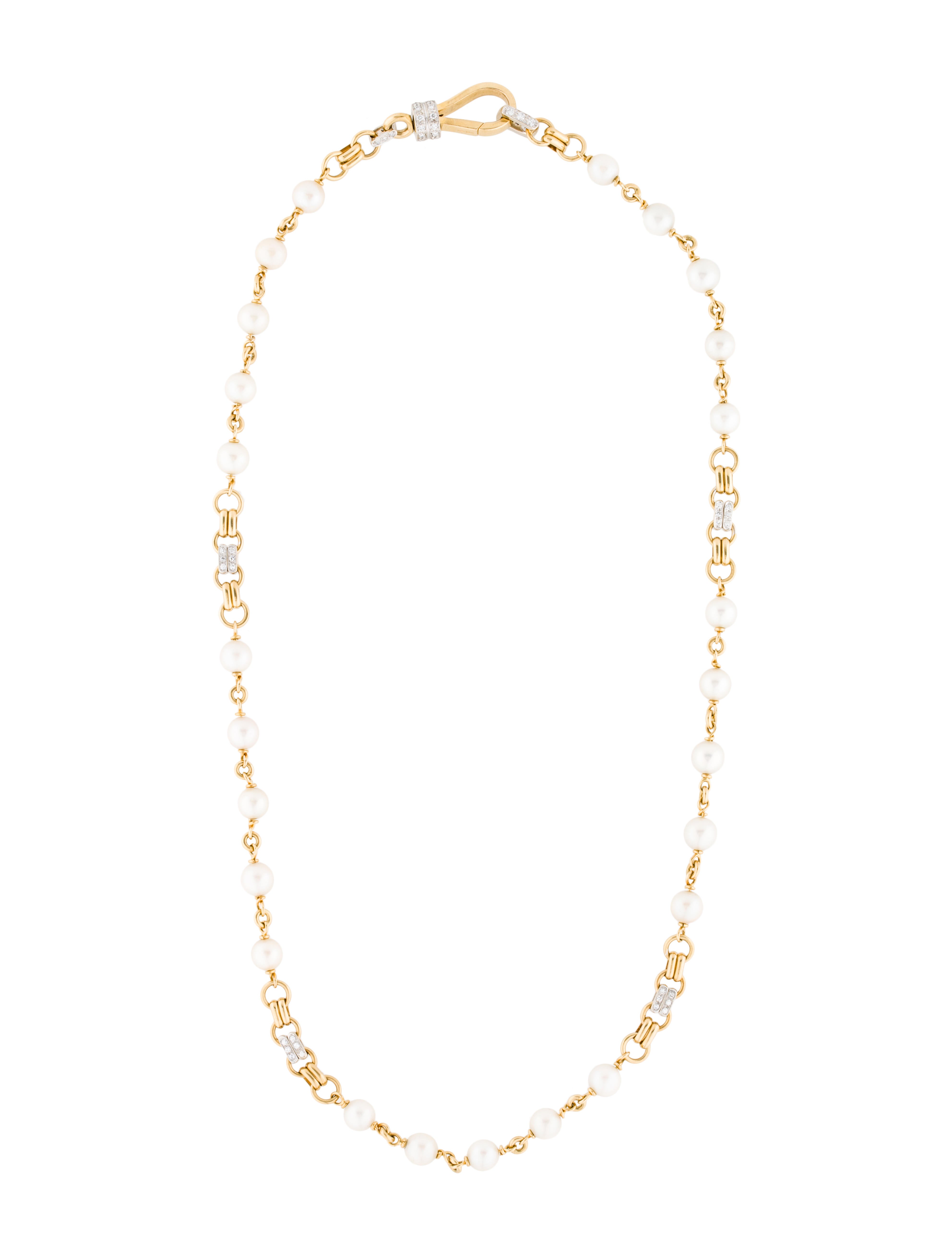 Pomellato Vintage Pearl and Diamond Station Necklace Necklaces
