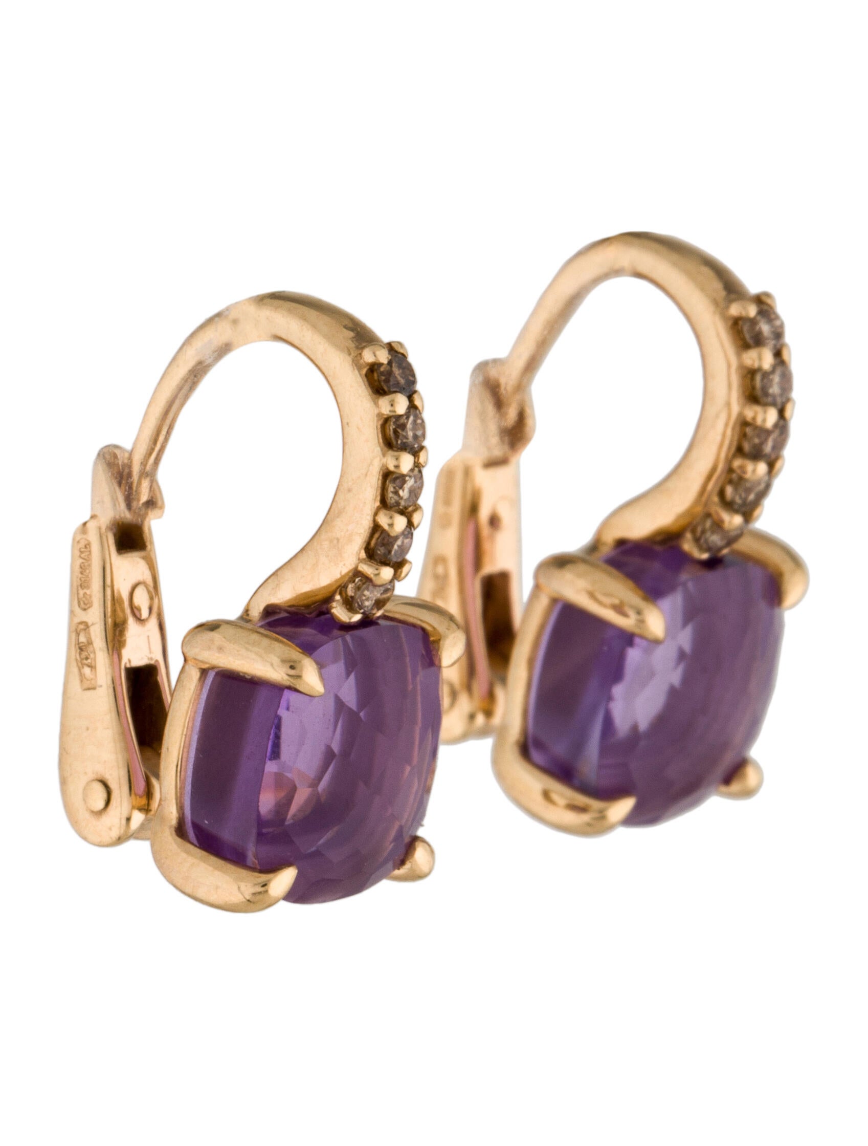 Pomellato Nude Diamond Amethyst Hook Pierce Earrings Jewelry 750YG K18 gold 9.4g