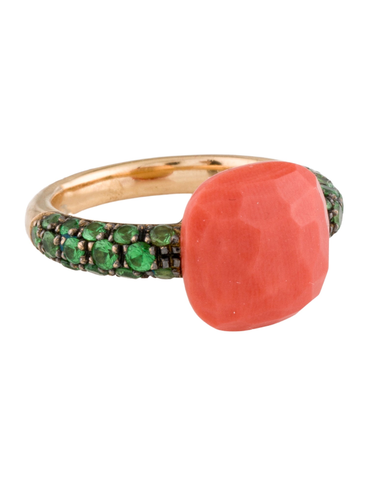 Pomellato 18K Coral & Tsavorite Garnet Capri Cocktail Ring