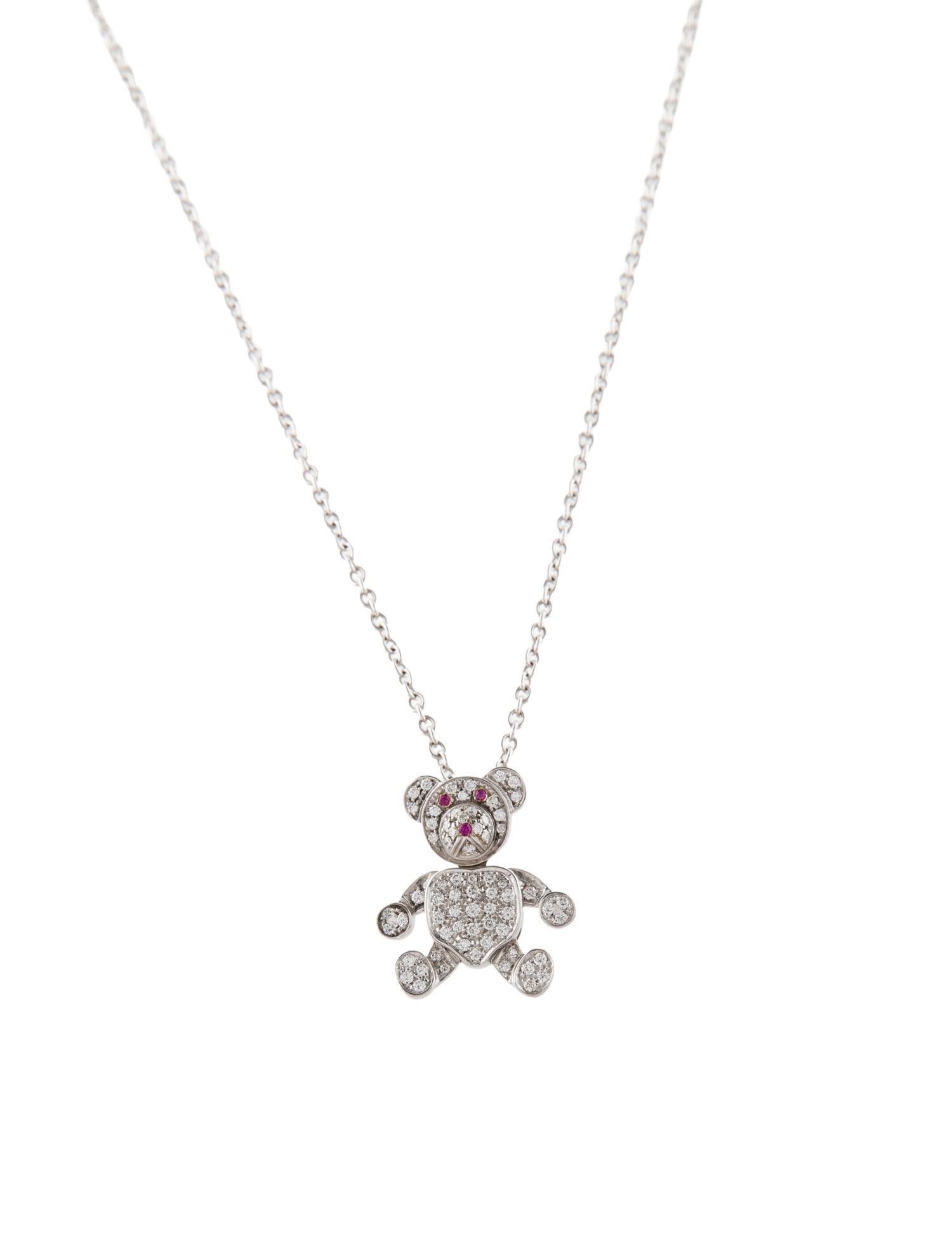 Pomellato 18K Diamond and Ruby Teddy Bear Pendant Necklace
