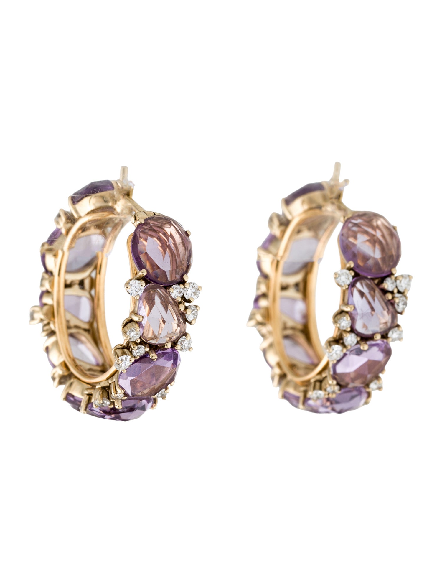 Pomellato 18K 1.46ctw Diamond & Amethyst Lulu Hoop Earrings