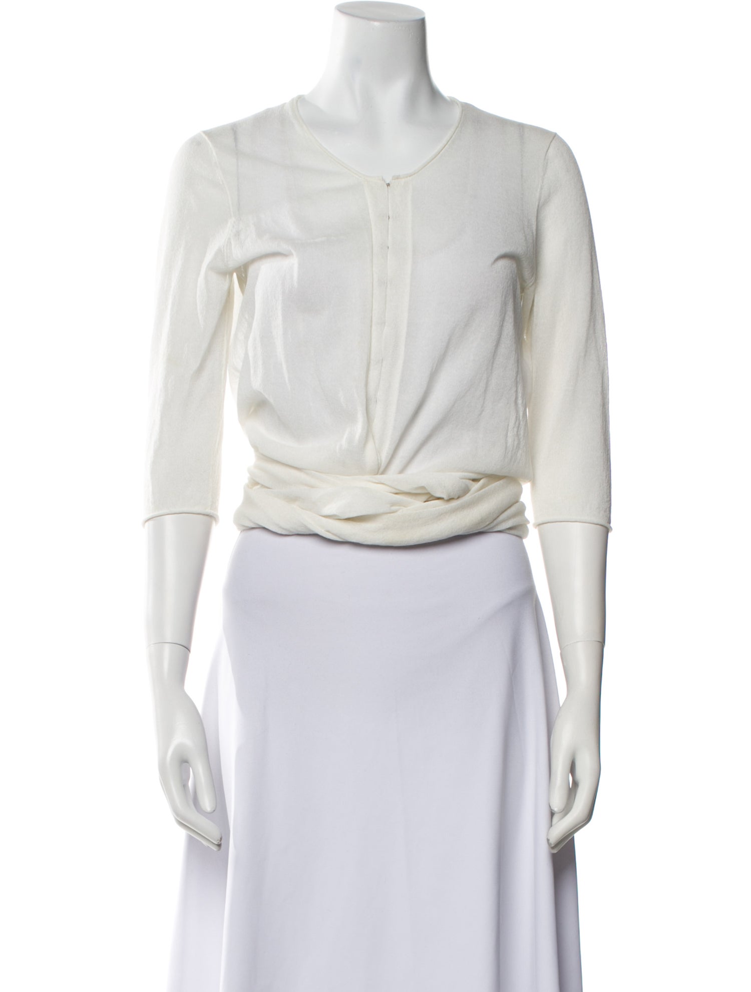 Ports 1961 Scoop Neck Three-Quarter Sleeve Crop Top