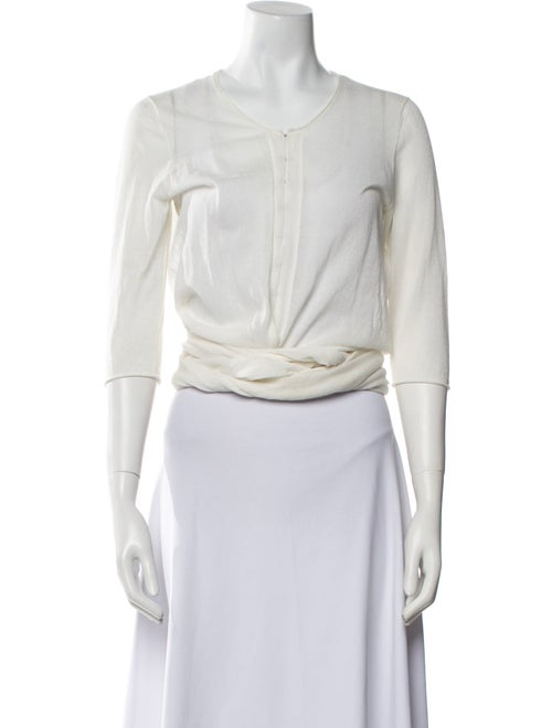 Ports 1961 Scoop Neck Three-Quarter Sleeve Crop Top