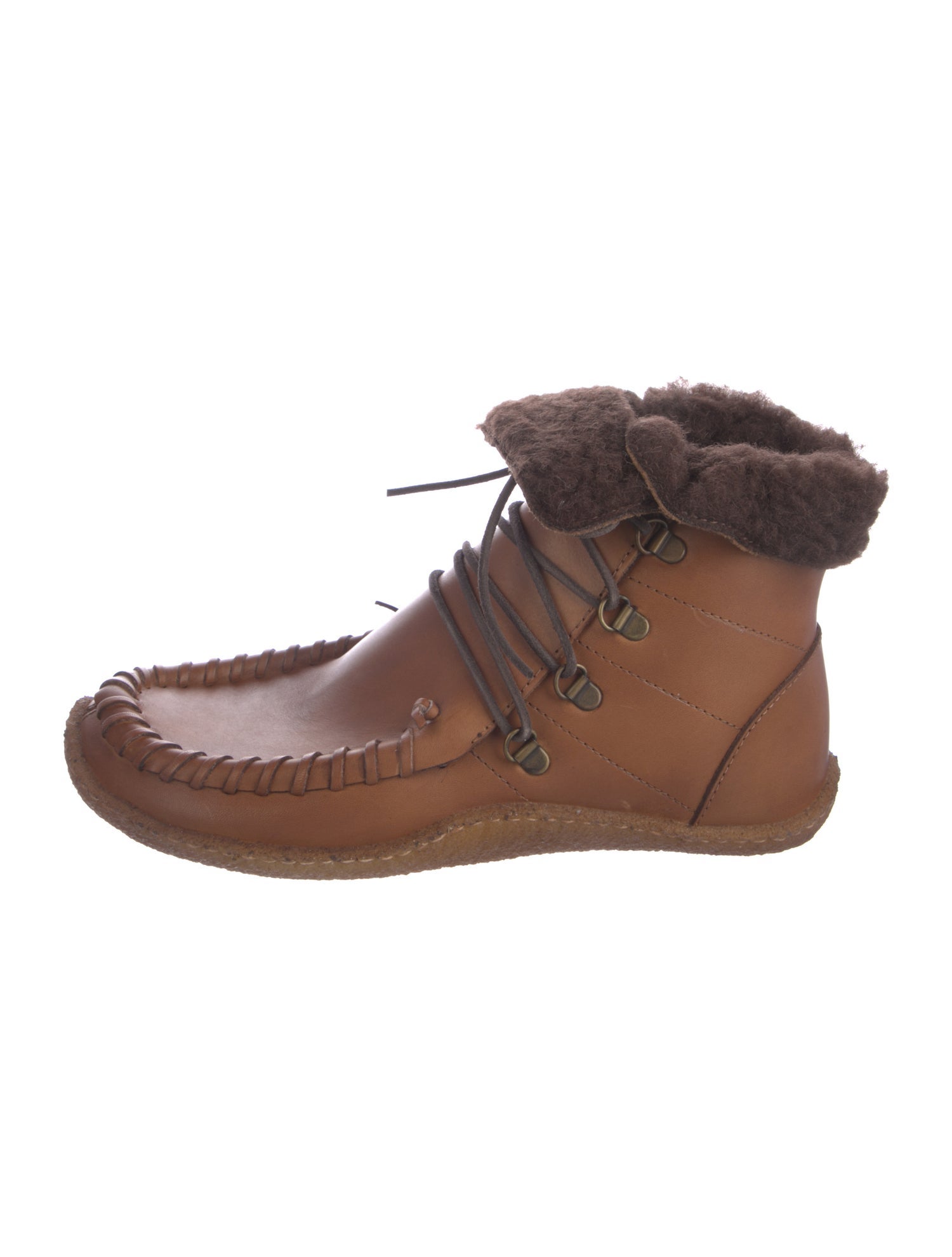 Punto Leather Fur Trim Lace-Up Boots