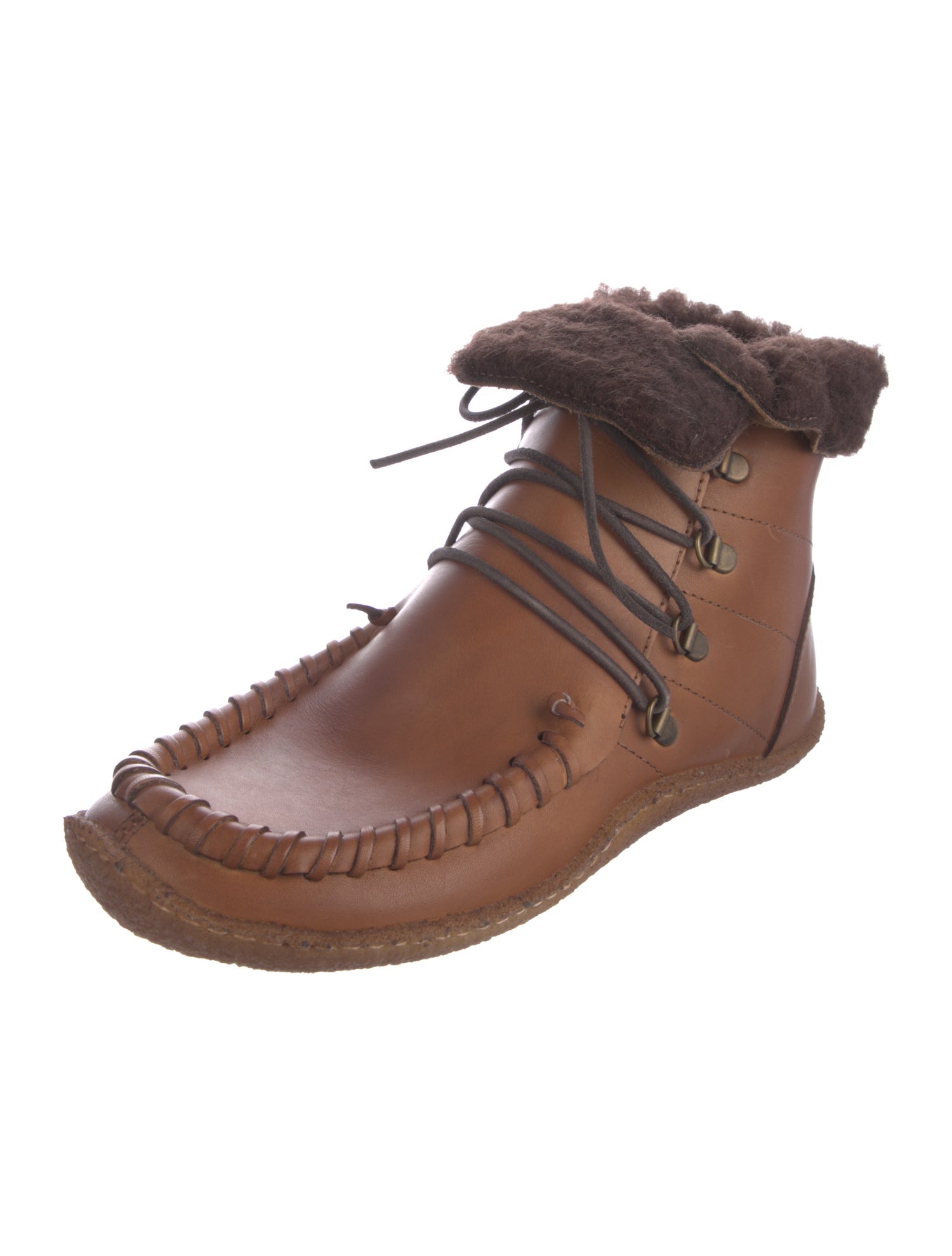 Punto Leather Fur Trim Lace-Up Boots