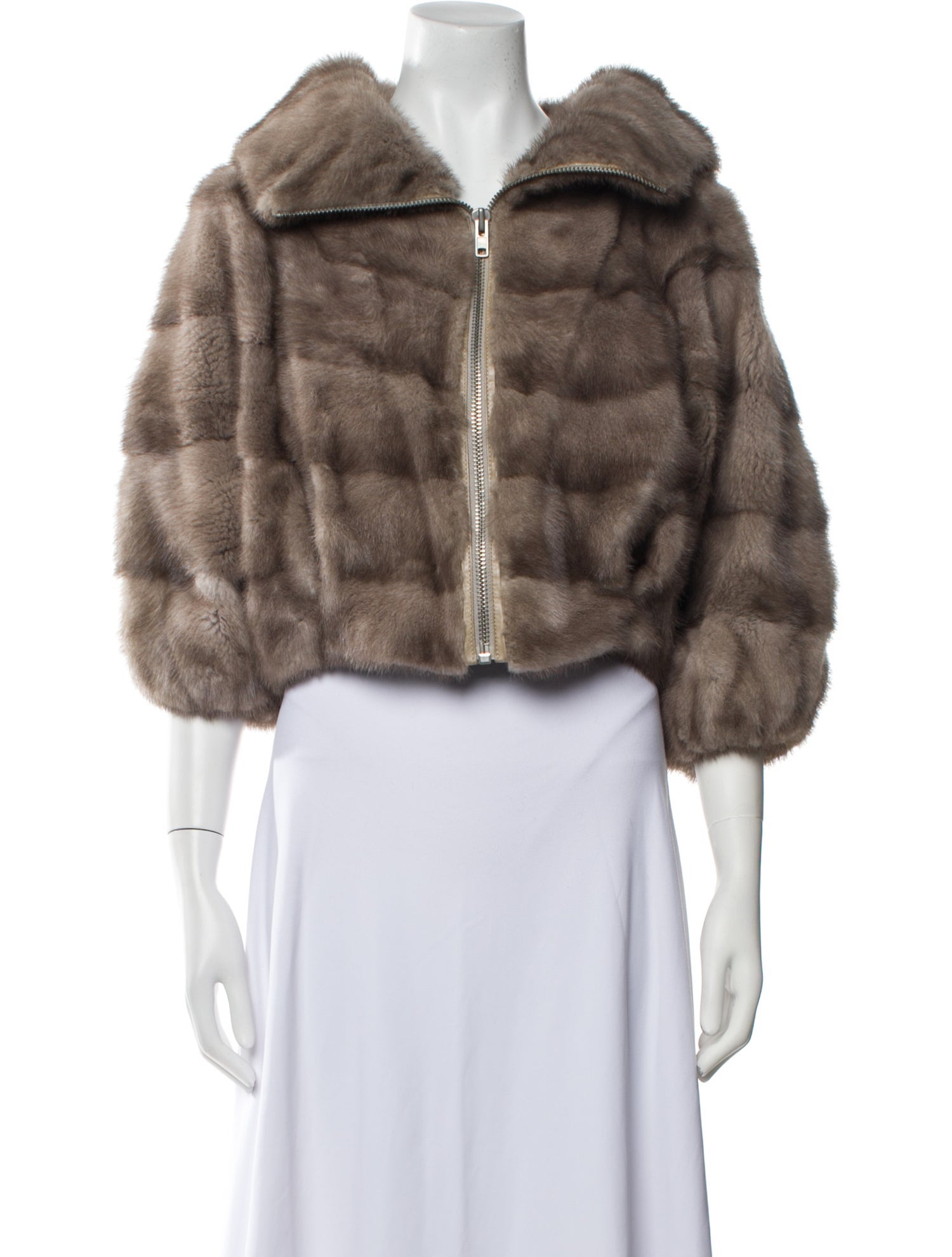 Punto Mink Plaid Print Fur Jacket