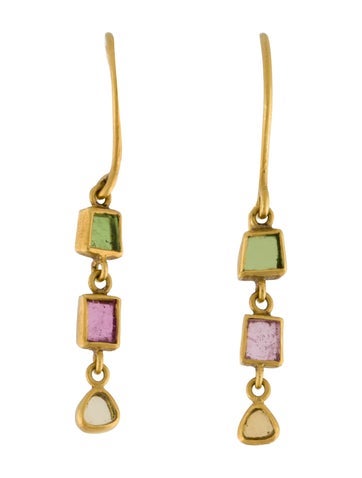 Pre-owned Pippa Small 18k Tourmaline Drop Earrings In Multi