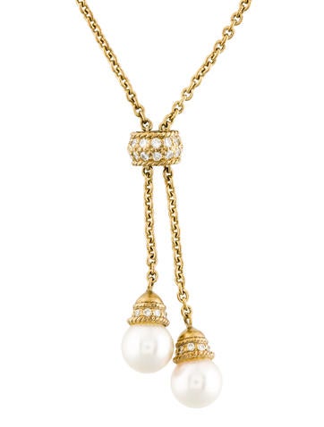 pearl necklace lariat diamond 18k preville penny necklaces
