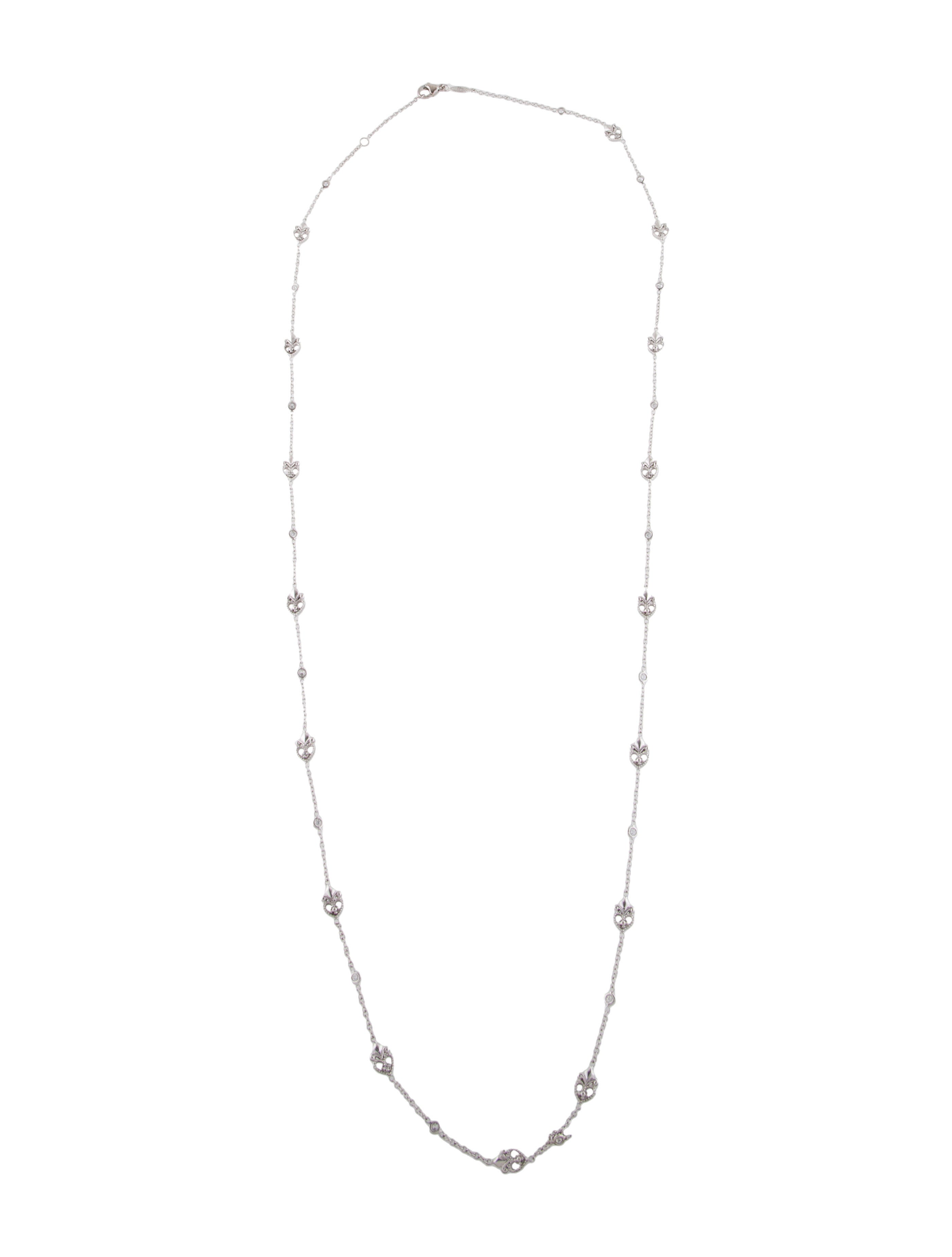 Penny Preville 18K Diamond Heart Station Chain Necklace Rhodium