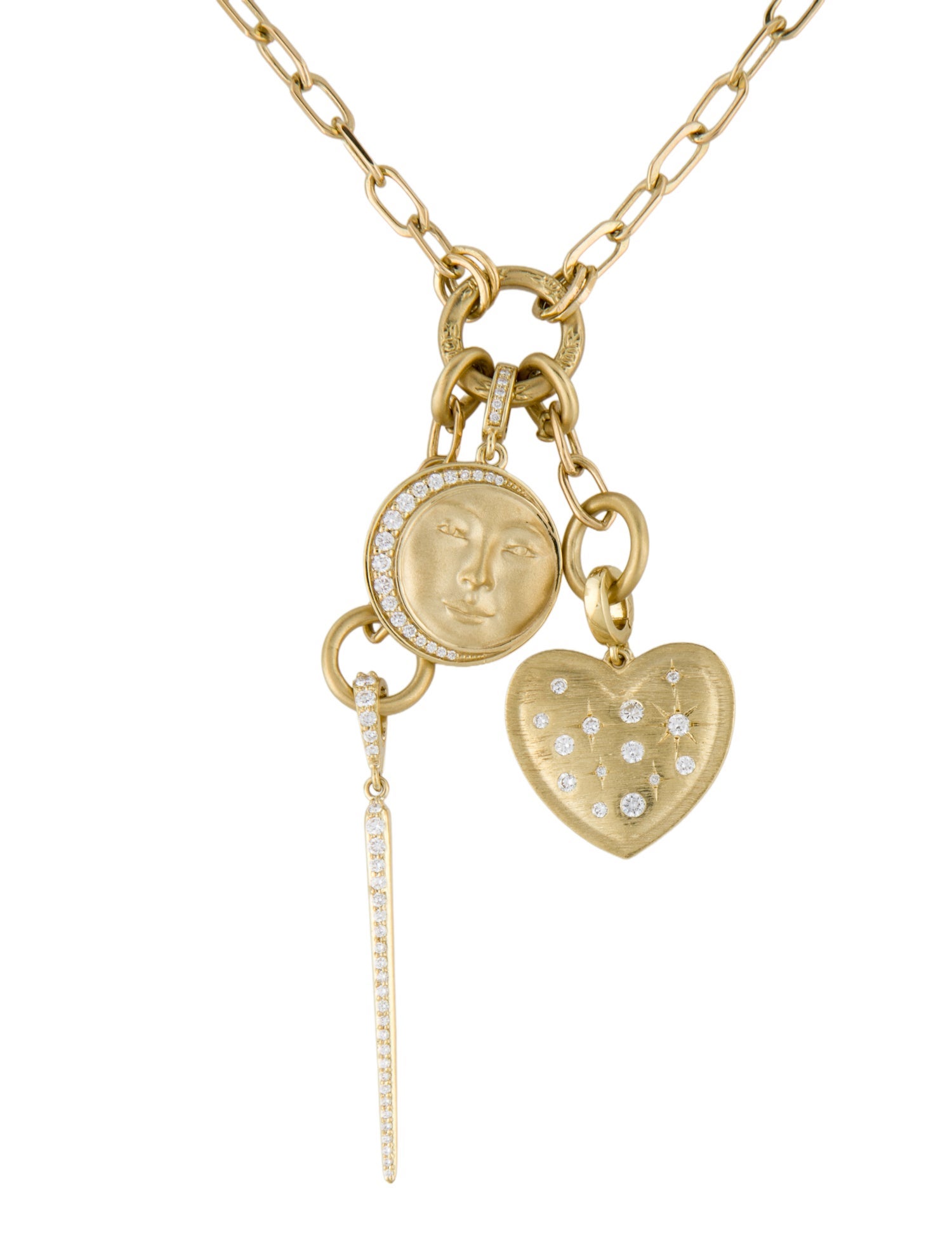 Penny Preville 18K Diamond Heart, Moon & Bar Pendant Necklace