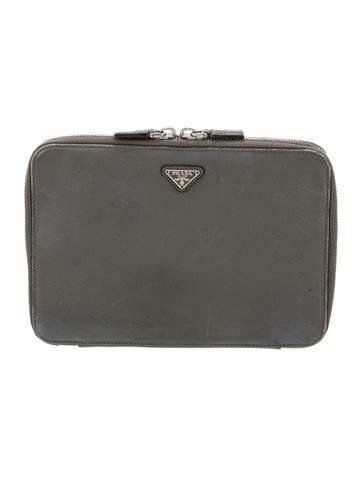 Prada Clutches Enameled Metal Triangle Zip Wallet