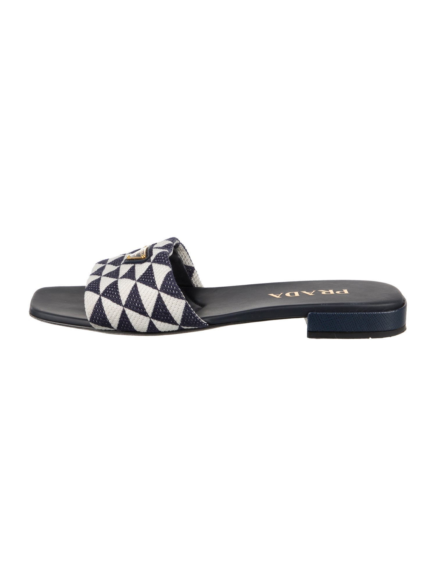 Prada Canvas Printed Slides Blue Sandals, Shoes PRA1006065 The