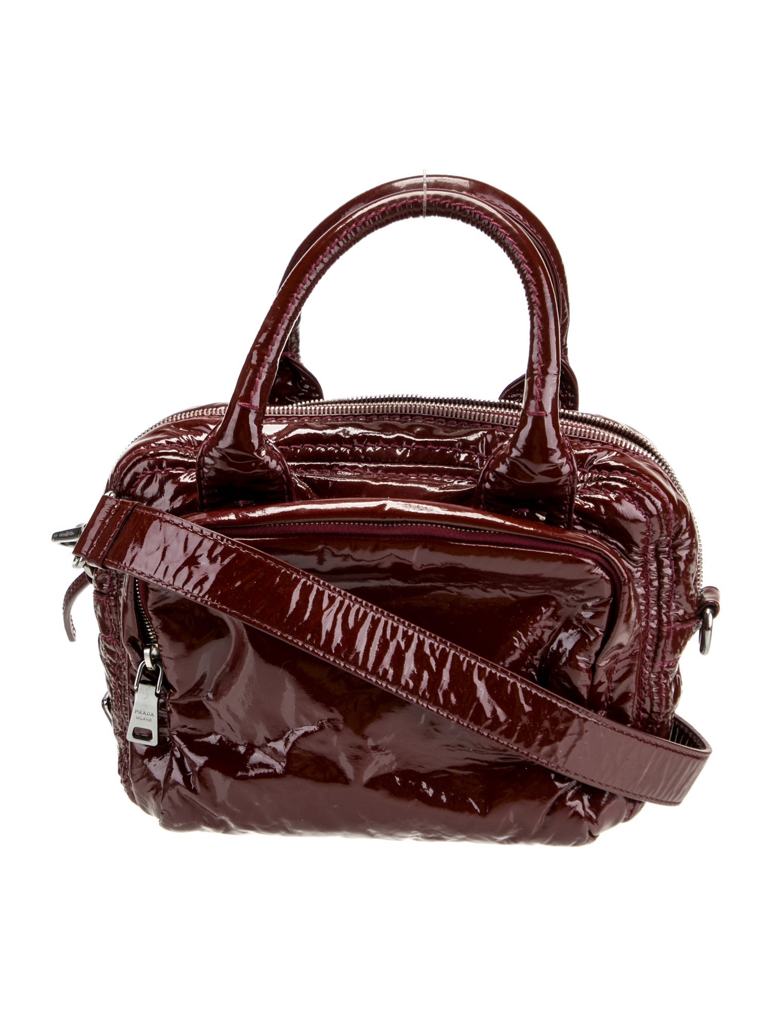 Prada Patent Leather Shoulder Bag Burgundy Crossbody Bags, Handbags