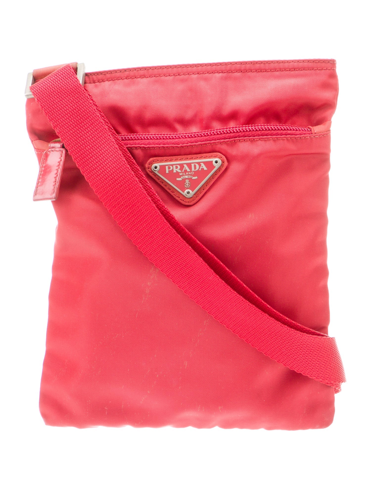 Prada Enameled Metal Triangle Crossbody Bag Vintage Red Crossbody