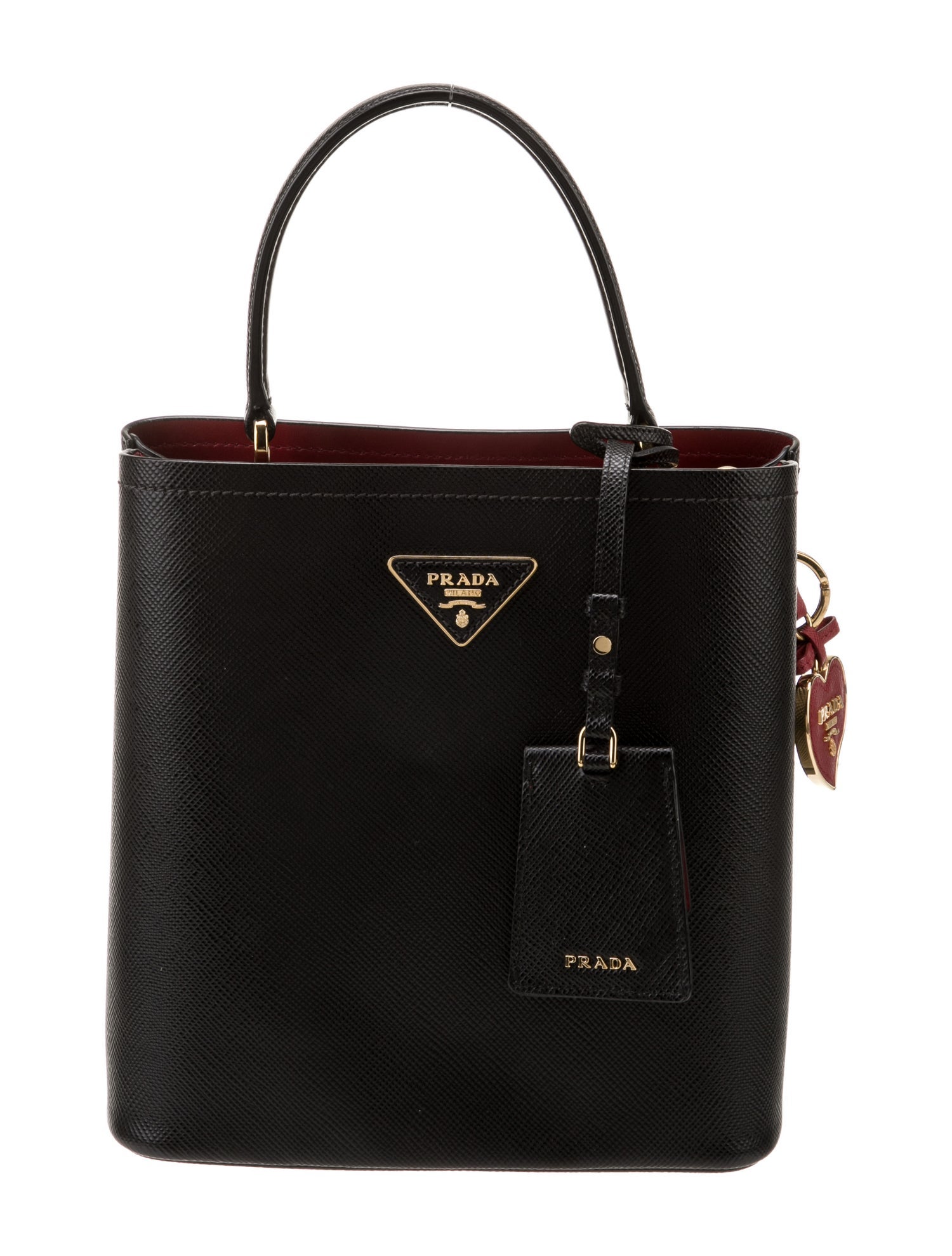 Prada Saffiano Leather Top Handle Bag Black Bucket Bags, Handbags