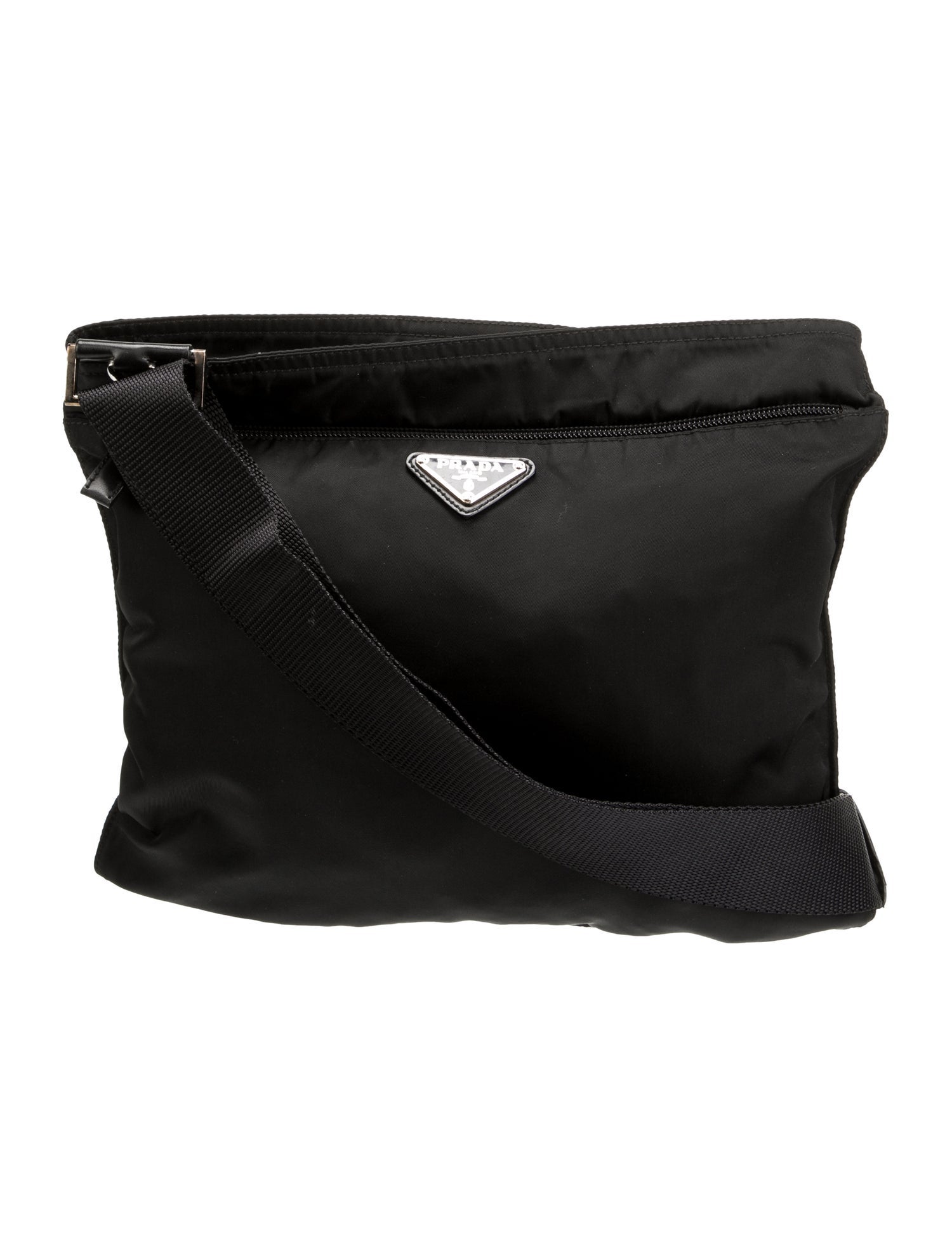 Prada Enameled Metal Triangle Messenger Bag Vintage Black Crossbody