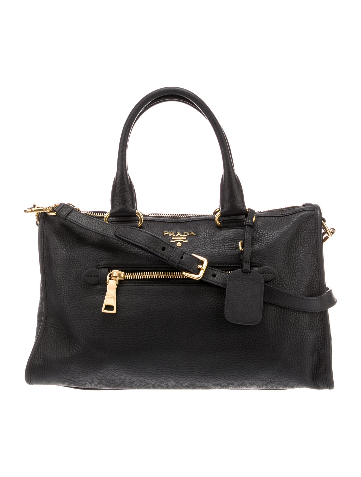 Prada Vitello Phenix Leather Top Handle Bag Medium Black Handle Bags