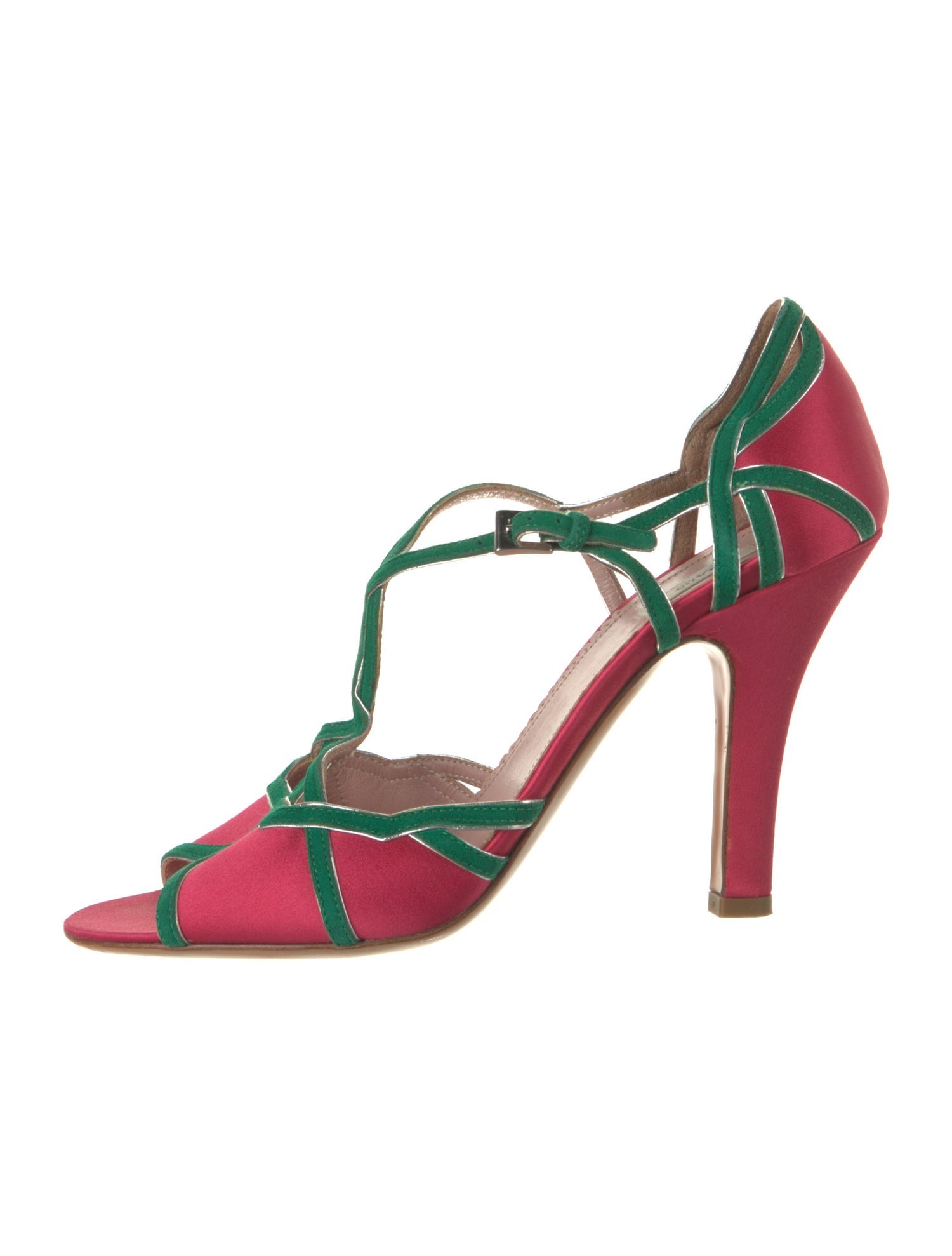 Prada Satin Colorblock Pattern D'Orsay Pumps - Red Pumps