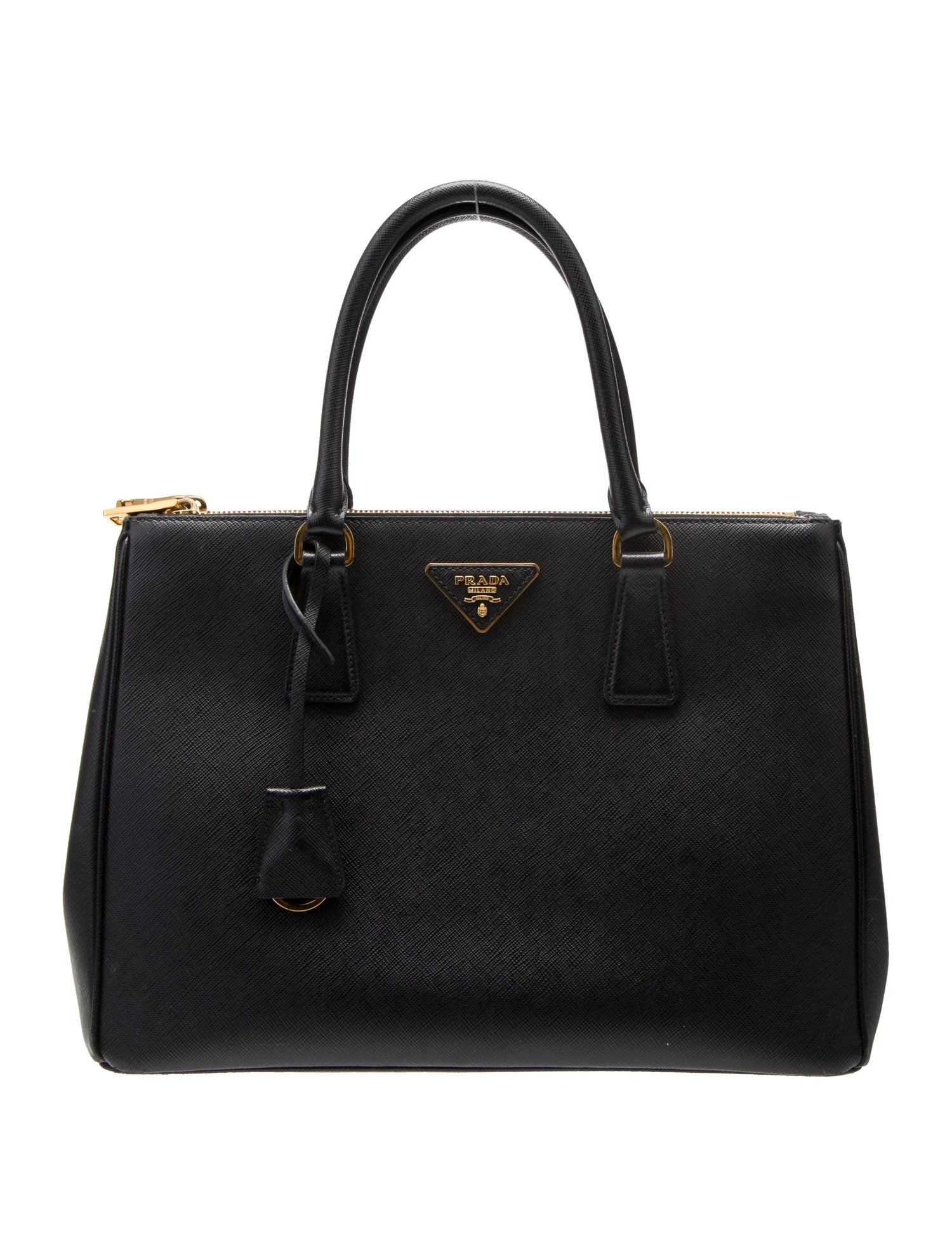 Prada Saffiano Leather Galleria Double Zip Large Black Handle Bags