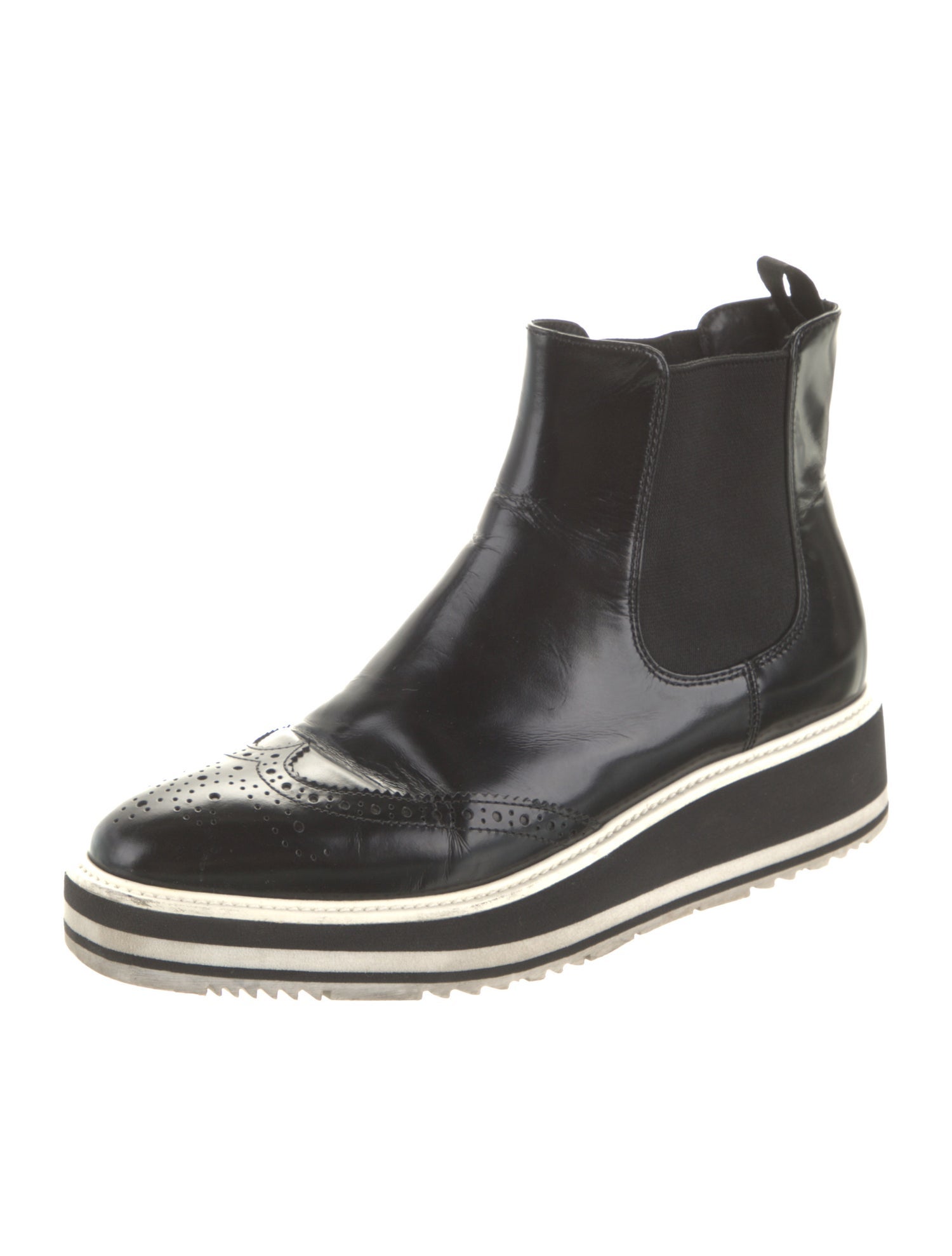 Prada Leather Lasercut Accents Chelsea Boots
