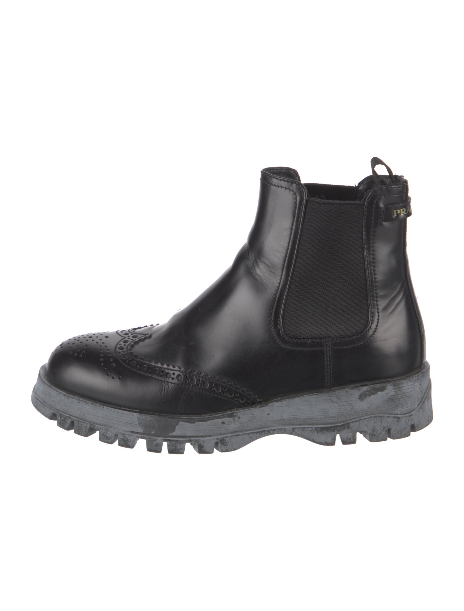 Prada Leather Eyelet Trim Chelsea Boots