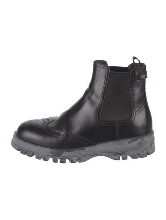 Prada Leather Eyelet Trim Chelsea Boots
