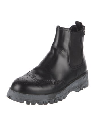 Prada Leather Eyelet Trim Chelsea Boots