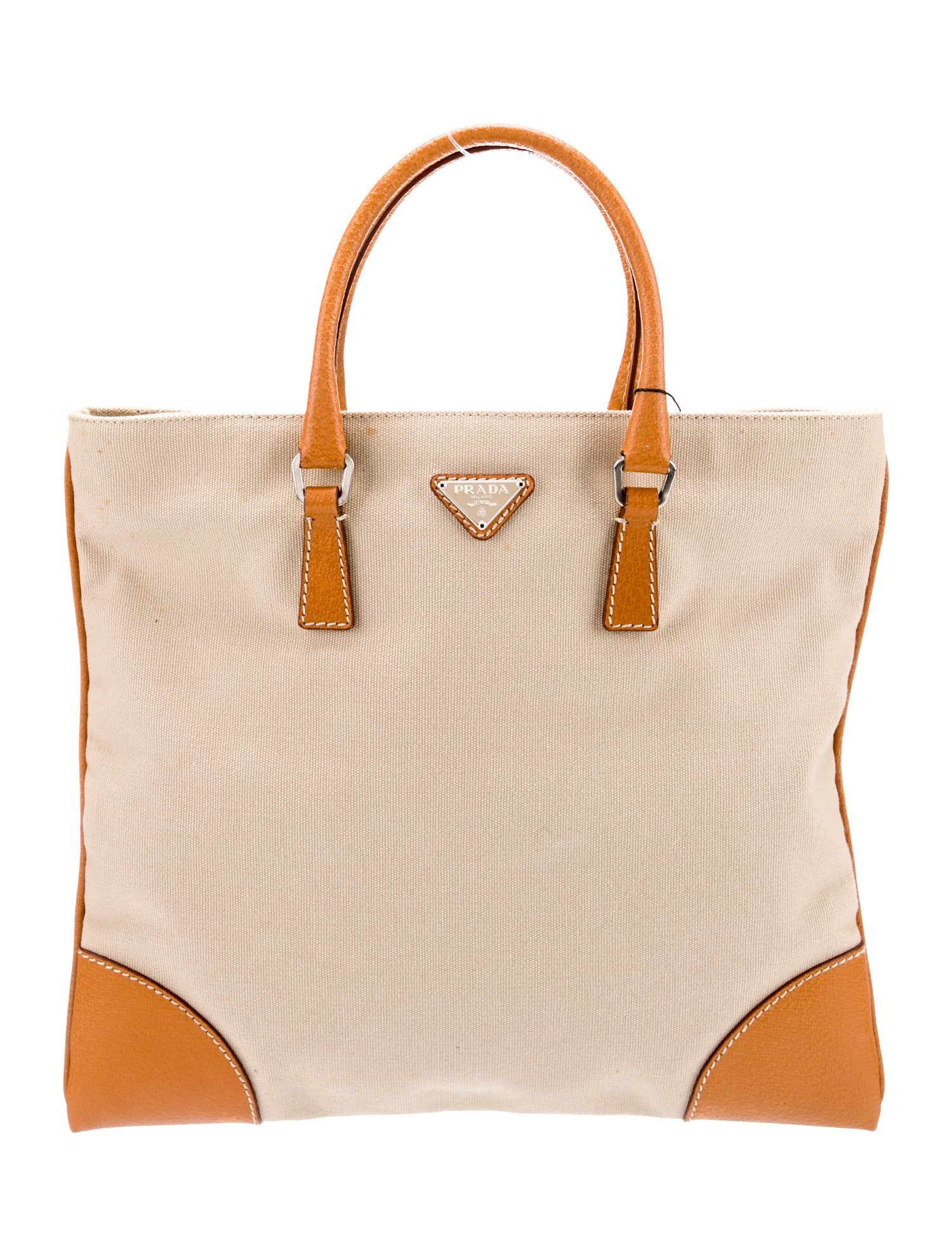 Prada Enameled Metal Triangle Top Handle Bag - Neutrals