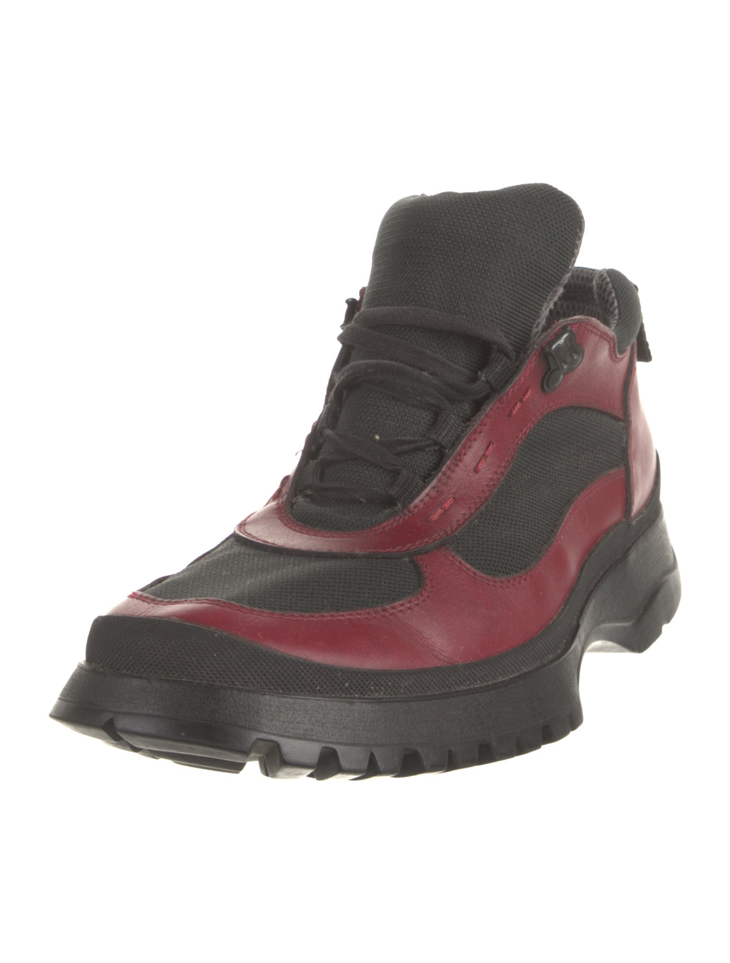 Prada Leather Colorblock Pattern Lace-Up Boots