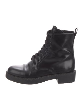 Prada Leather Printed Combat Boots
