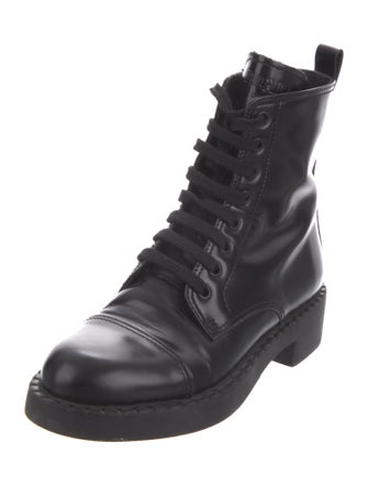 Prada Leather Printed Combat Boots