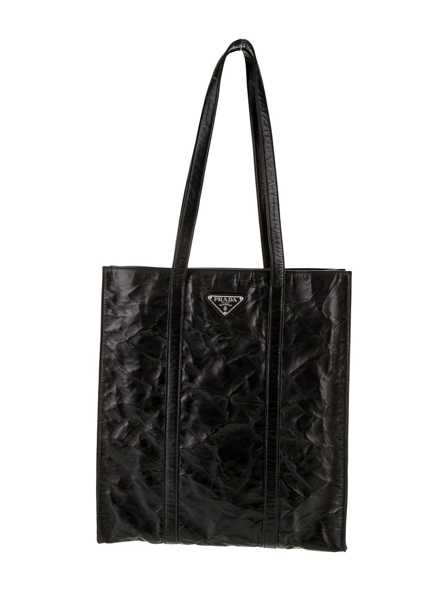 Prada Enameled Metal Triangle Tote - Black Totes, Handbags - PRA1027350 ...