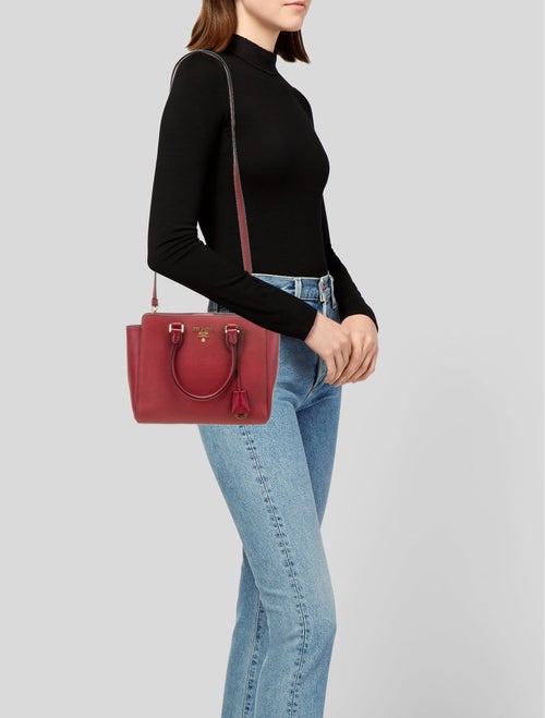 Prada Saffiano Lux Leather Soft Calf-Trimmed Saffiano Cuir Handle Bag