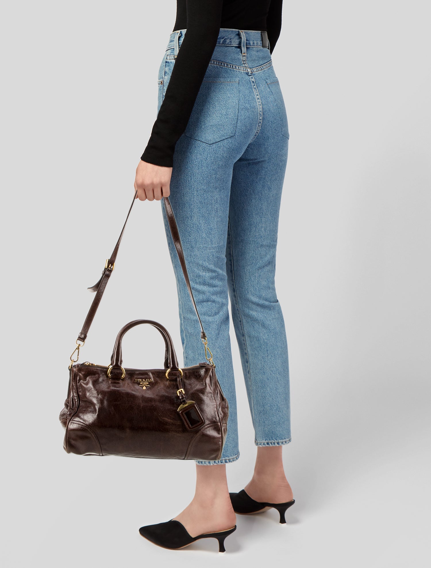 Prada Vitello Shine Leather Top Handle Bag - Brown Handle Bags