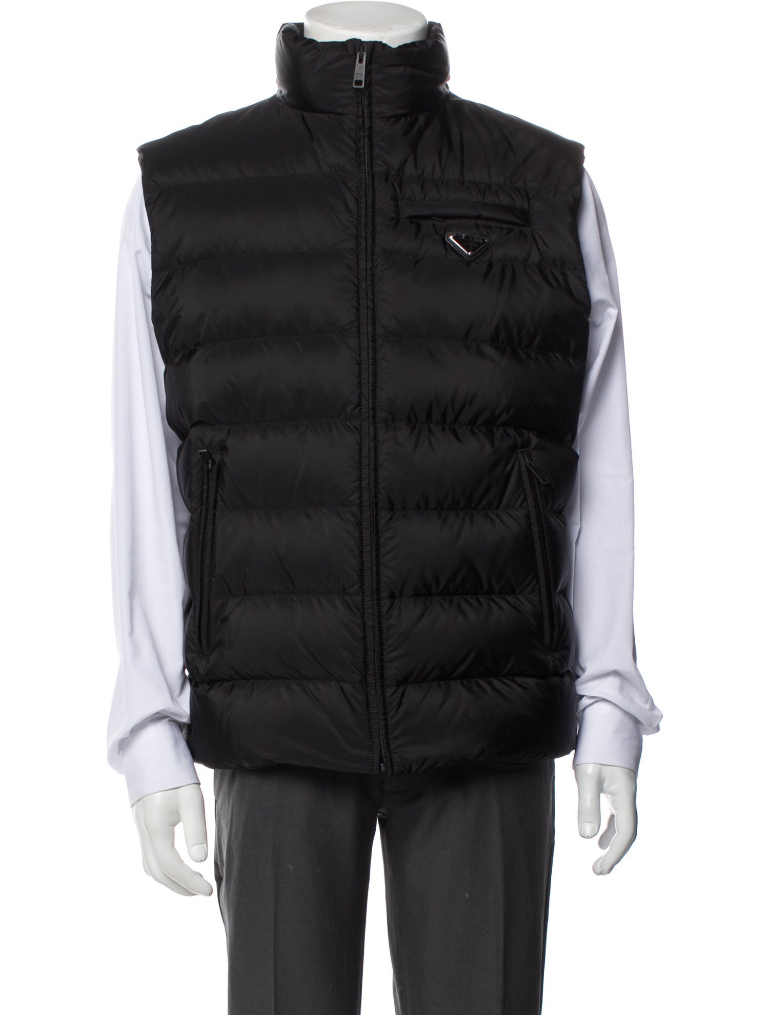 Prada 2017 Enameled Metal Triangle Vest - Black Outerwear 