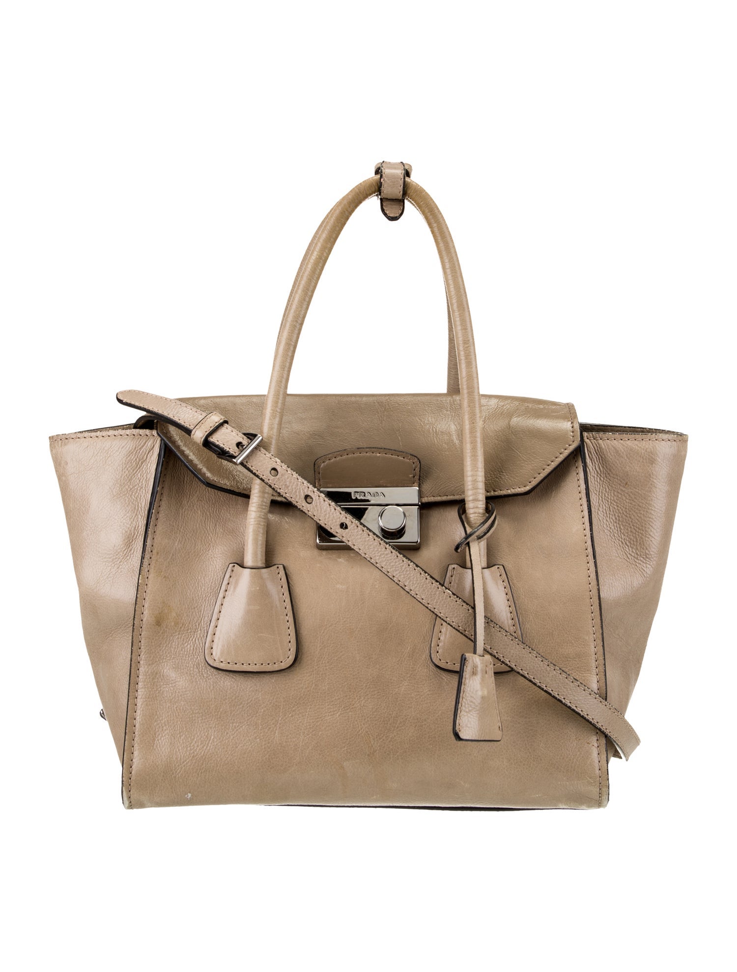 Prada Enameled Metal Triangle Top Handle Bag