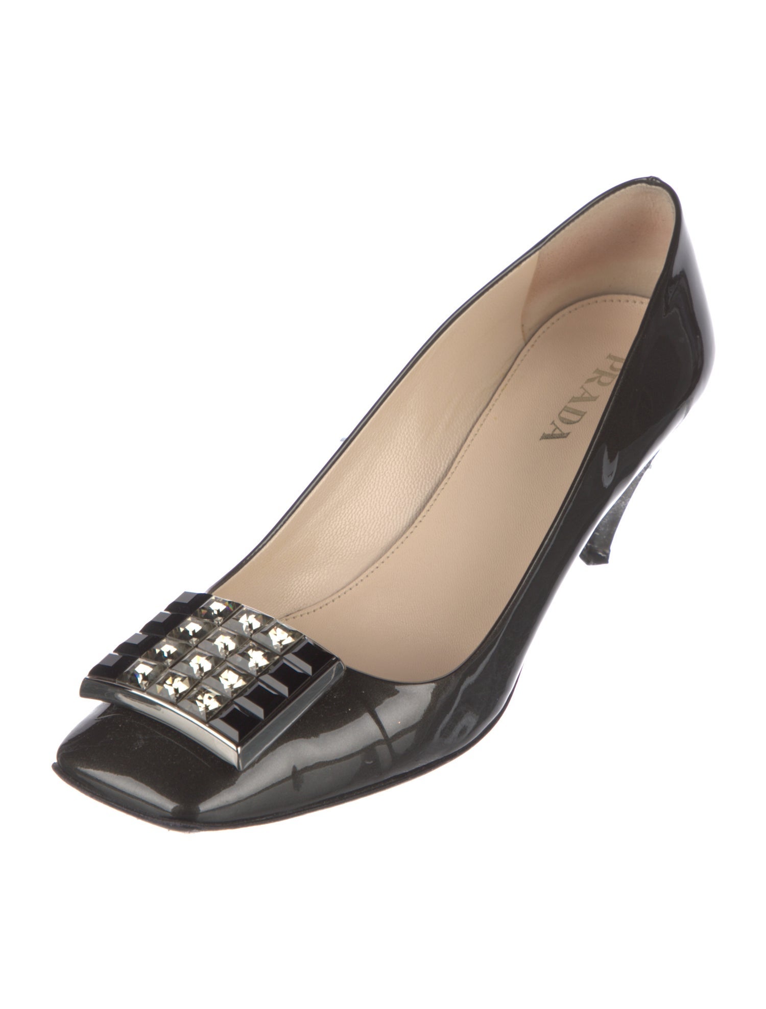Prada Patent Leather Crystal Embellishments Pumps