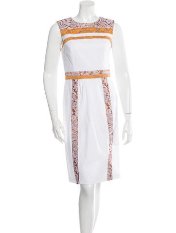 Prada Floral Jacquard Trimmed Sheath Dress