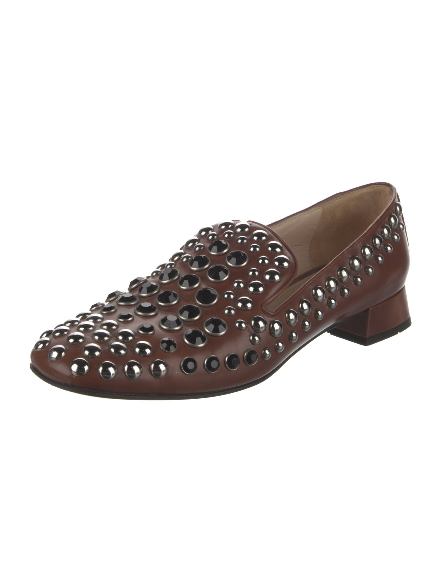 Prada Leather Studded Accents Loafers