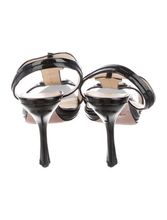 Prada Patent Leather Crystal Embellishments T-Strap Sandals