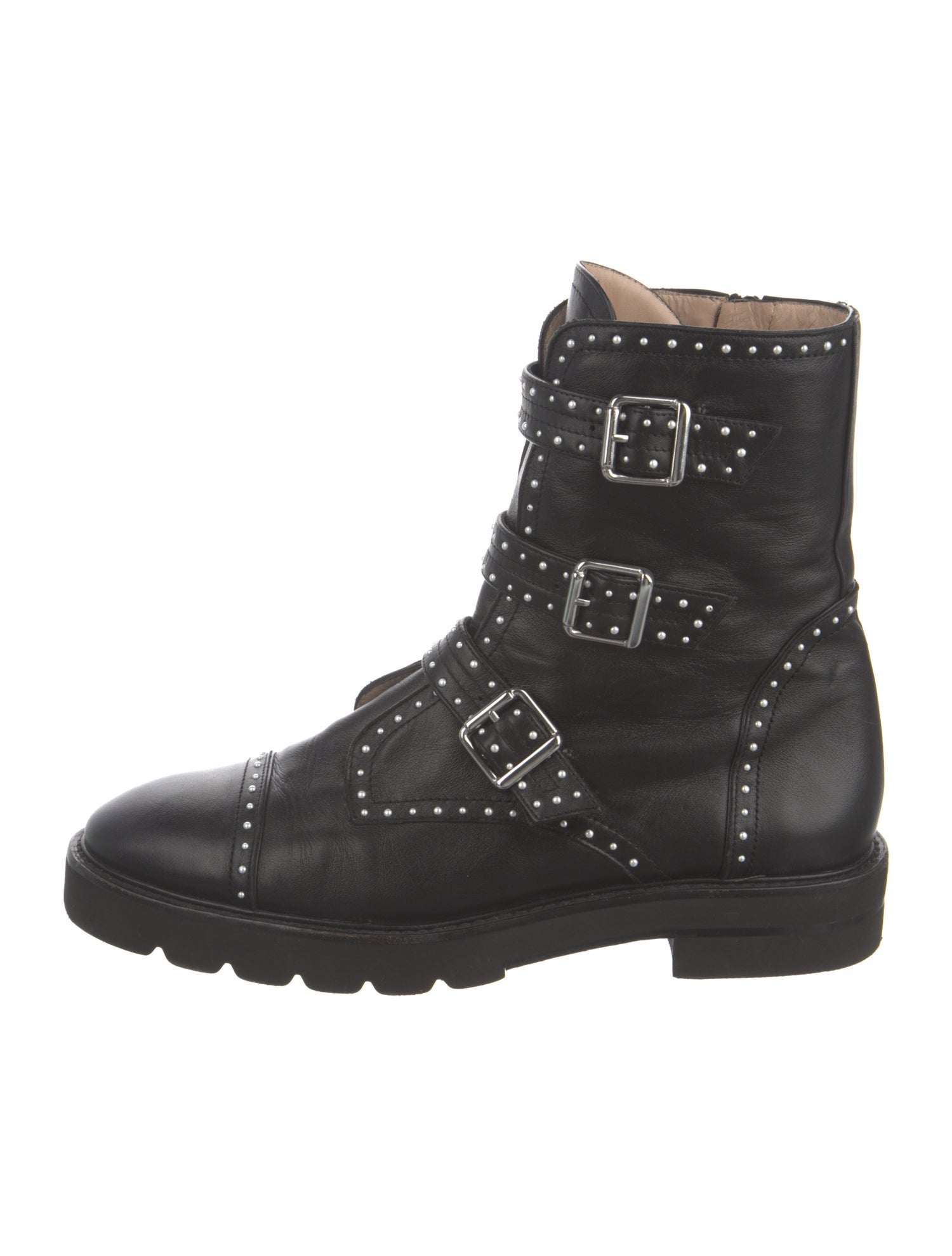 Stuart Weitzman Leather Studded Accents Combat Boots