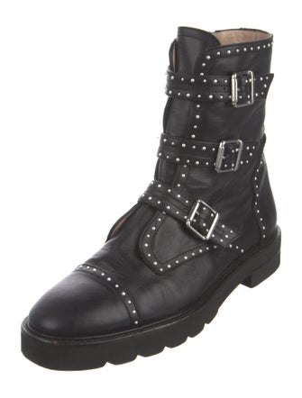 Stuart Weitzman Leather Studded Accents Combat Boots