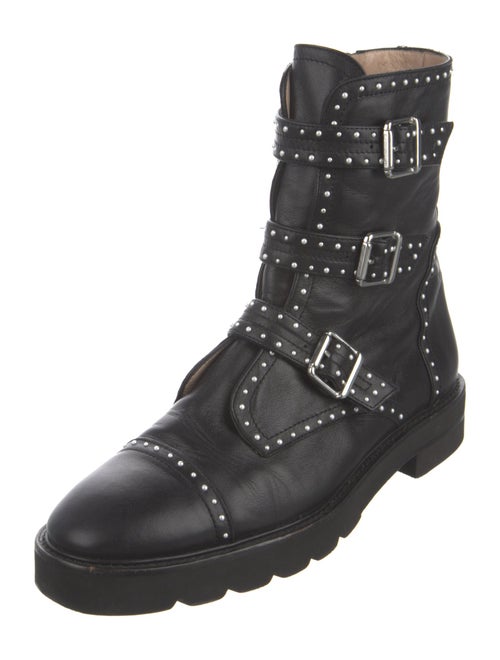 Stuart Weitzman Leather Studded Accents Combat Boots